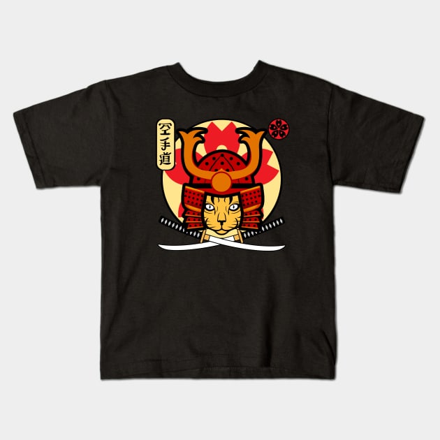 Samurai Cat Kids T-Shirt by FullOnNostalgia